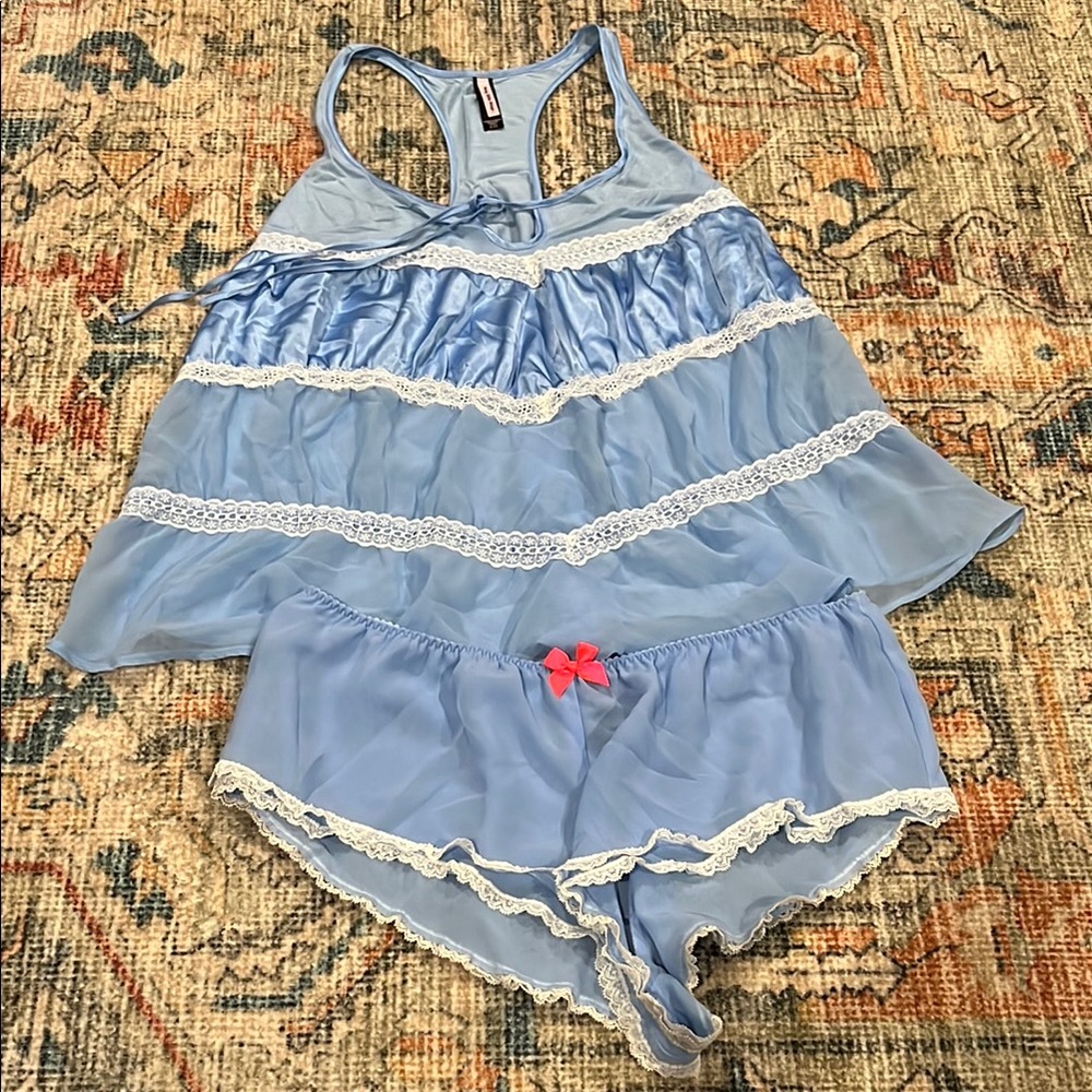 Victoria Secret Blue & white Lace Trim Sleepwear Set